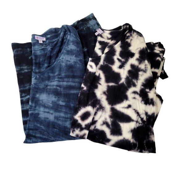 Sevya Tops - Sevya Handmade Tie-Dye V-Neck Asymmetrical Hem Tunic Top L Bundle of Two